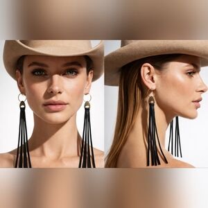 Nwt Keep It Gypsy Leather Fringe Tassel Earrings Handmade Western Boho Statement